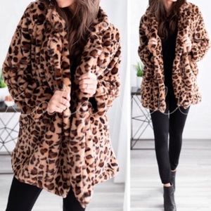 Faux Fur Jacket Coat Leopard Animal Print S